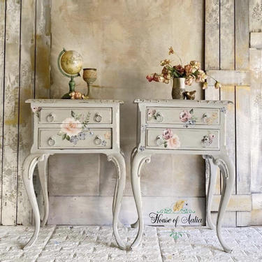 White French Provincial Nightstands | Old World French Country Vintage Bedside Tables | French Cottage 