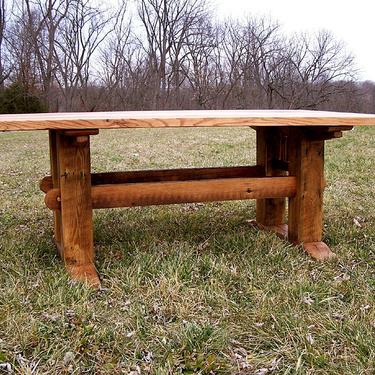 Antique Oak Mission Style Trestle Table 