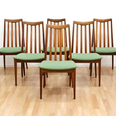 Set of Six Mid Century Dining Chairs by G Plan in Teak & Green 