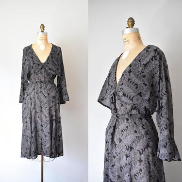Dodsworth paisley 1930s dress, silk vintage dress, plus size great gatsby dress 