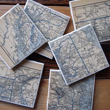 1931 Eastern Maryland Map Coaster Set of 6. Delaware Map. Baltimore Maryland Décor. Housewarming Gift. Maryland History Gift. Annapolis Map. 