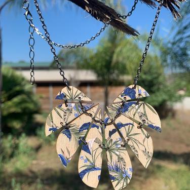 Blue Botanical Necklace - Laser Cut Wood Necklace #6129 
