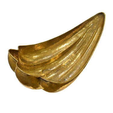 Artisan Made Hammered Brass Footed Sea Shell 1960s