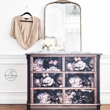Dresser. Chest of Drawers. Floral Accent Table. Painted Chest. Painted Bedroom Dresser. Glam Dresser.  Romantic Furniture. Painted Furniture 