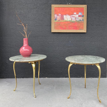 Marble Top with Brass Legs Side Table  \/ Pair