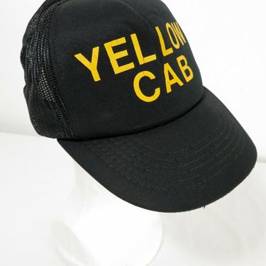 Vintage YELLOW CAB TAXI DRIVER MESH SNAPBACK HAT / TRUCKER CAP Auto Car Shop Ad