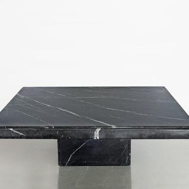 Postmodern Marble Coffee Table Square Minimalist Pedestal Coffee Table Marquina Black Italian Italy 