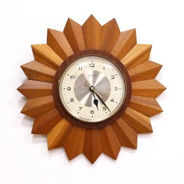 DONE - Mid Century Teak Startburst Sunburst Wall Clock by Bentima 