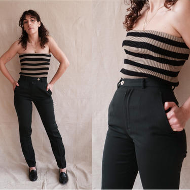 Vintage 90s Dolce &amp; Gabbana Pine Trousers/ 1990s High Waisted Dark Green Straight Leg Pants/ Size 26 