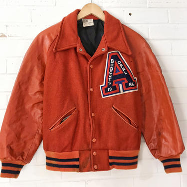 1986 Bright Orange Varsity Jacket / 80s university jacket 