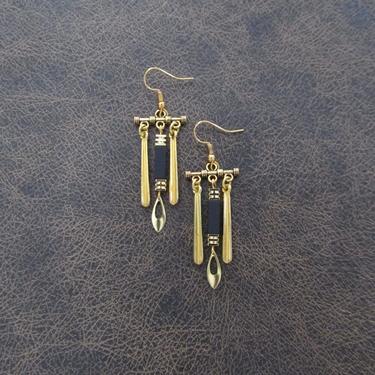 Chandelier earrings Afrocentric black stone and gold, ethnic statement earrings, bold earrings, modern African earrings, small 
