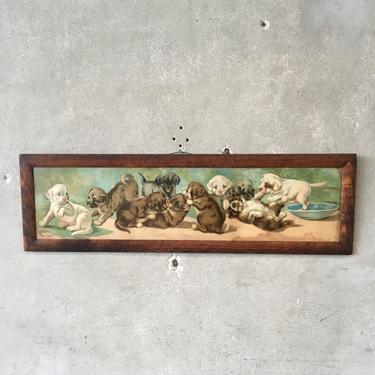 Vintage Painting of Puppies Playing