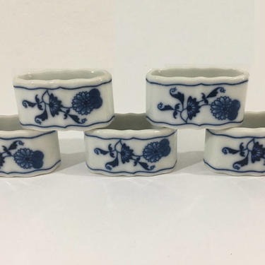Mid Century Modern, vintage, ceramic Blue Danube napkin ring set of 5 