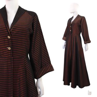 1950s Hostess Gown - 1950s Striped Hostess Gown - 1950s Dressing Gown - Vintage Taffeta Dressing Gown - Halloween Dressing Gown | Size Small 