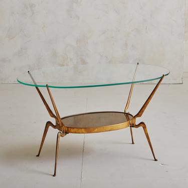 Brass and Back Painted Glass Coffee Table, Italy 1970s