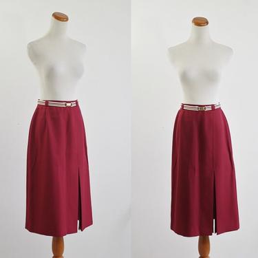 Vintage Womens 70s Skirt, Burgundy Maroon Red Skirt, 1970s A Line Flared Skirt, Medium 