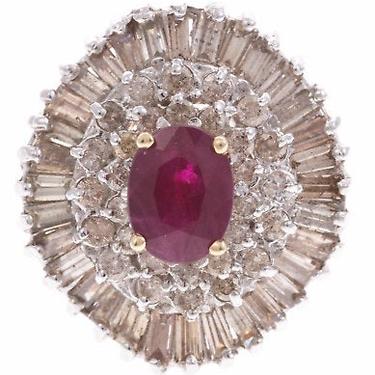 Vintage Ruby diamond 14k Yellow Gold ballerina cocktail estate Ring cluster ON SALE 