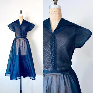 Bibi sheer plus size dress, organza 1950s dress, rockabilly plus size dress, navy blue new look sheer dress, plus size clothing 