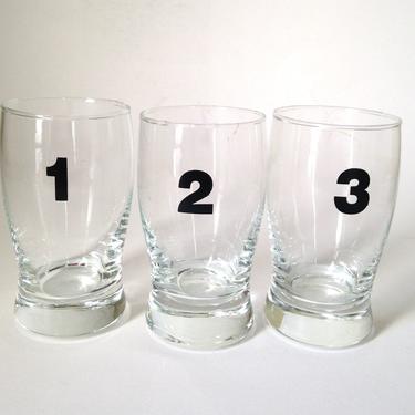 Set of Three Vintage Numbered Juice Glasses 1 2 3 Tyopography Numbers 4 Ounce Capacity 