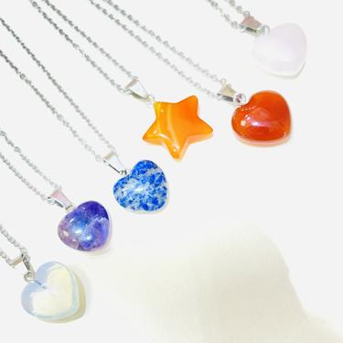 CRYSTAL HEART AND STAR CHARM NECKLACE