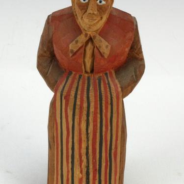Vtg Hand-Carved Wooden Wood Figure Old Woman Lady Sweden Canada Germany Folk Art 
