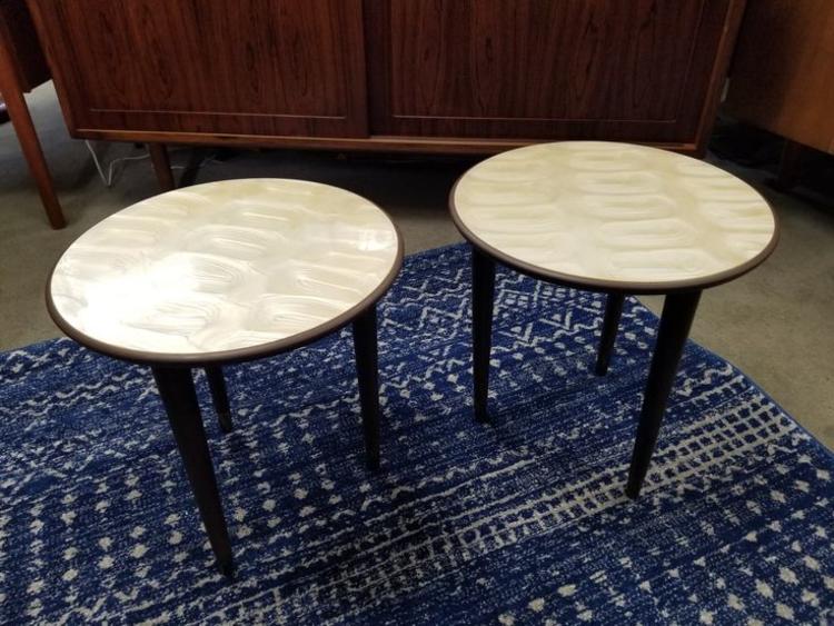                   Pair of Mid-Century Modern round side tables