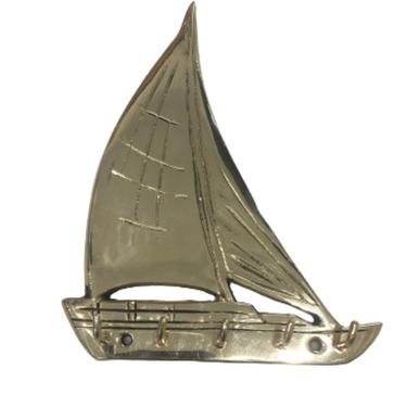 Brass Sailbout Key Hook, Vintage Wall Key Holder Rack 