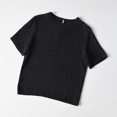 vintage black silk t-shirt, floral jacquard top, size M / L 