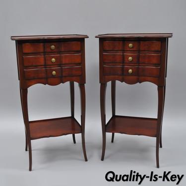 Pair French Country Small Cherry Wood Nightstands Side Tables by John Widdicomb