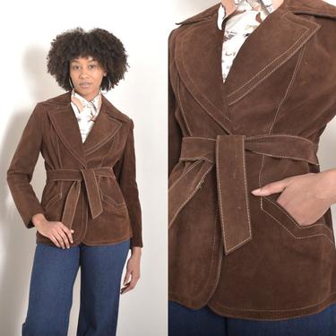 Vintage 1970s Jacket / 70s Chocolate Suede Blazer / Brown ( S M ) 