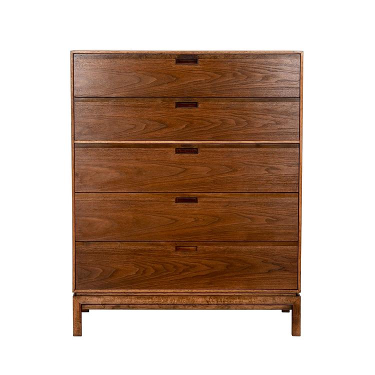 Thin-Edged Mid Century Walnut Tall 5-Drawer Dresser