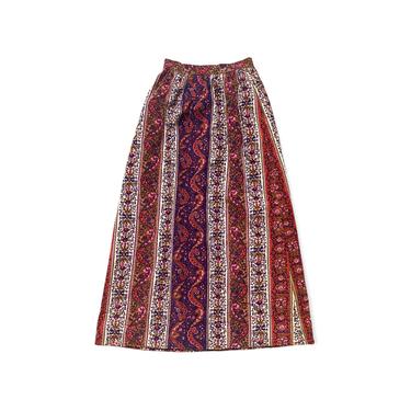 1970s Pink Paisley Corduroy Maxi Skirt 