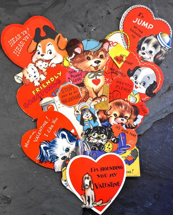 Set of 10 USED Dog Lovers Vintage Valentines Day Cards - Puppies and Love! - Previously Signed Valentines 