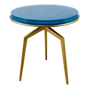Made Goods Contemporary Aqua and Gold Resin Charl Side Table