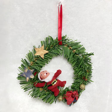 Vintage Mini Santa and Stars Wreath Christmas Ornament | Holiday Winter Christmas Tree Decoration by blindcatvintage