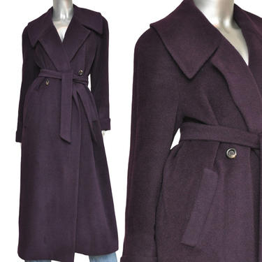 Vintage Plum Purple Oversized Double Breasted Belted Winter Coat M 