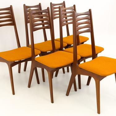 R Huber Niels Koefoeds Hornslet Style Mid Century Teak Bow Tie Ladderback Dining Chairs - mcm 