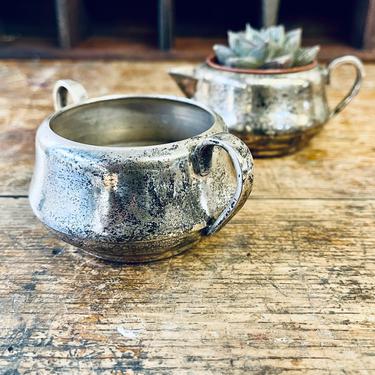 Set of 2 Vintage Silver Creamer and Sugar Bowl | Tarnished Silver | Small Planter | Brass | Made in India Silverplate Brass 