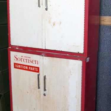 Tall Red and White Industrial Mechanic Cabinet