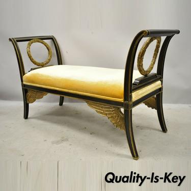 Maitland Smith Gold Wreath and Wings Carved Wood Regency Style Window Bench