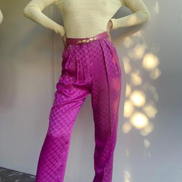 80's Magenta Silk Printed Pants 