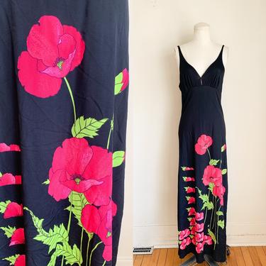 Vintage 1970s Floral Slip Maxi Dress / XS 