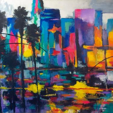 "Los Angeles Abstract Skyline", Mixed Media on Canvas by Shahen Zarookian