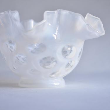 Fenton Glass White Opalescent Coin Dot Bowl 7&amp;quot; Ruffled Rim No. 1427 
