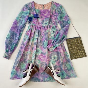 1960's Pastel Floral Babydoll Dress