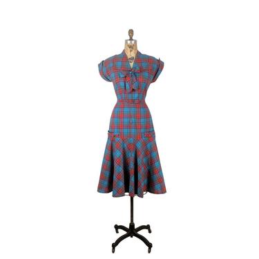 day thyme | vintage 1950s fit flare dress | vtg 50s plaid day | s/small | 2/4/6 