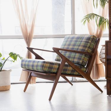 Ziggy Walnut Chair - Plaid Fabric