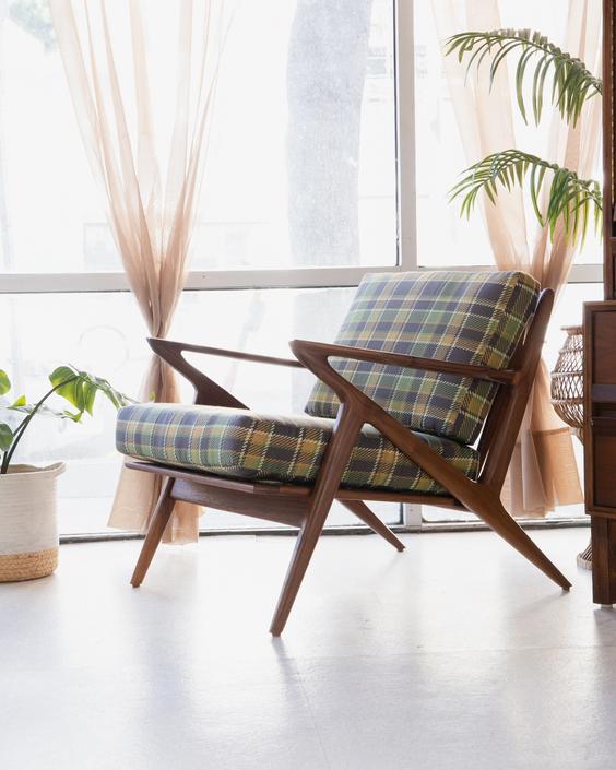 Ziggy Walnut Chair - Plaid Fabric