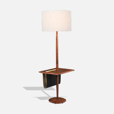 Mid-Century Modern Floor Lamp with Side Table & Magazine Holder by Laurel