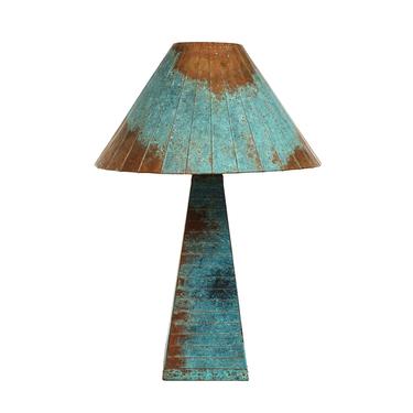 Artisan Patinated Copper Table Lamp 1970s